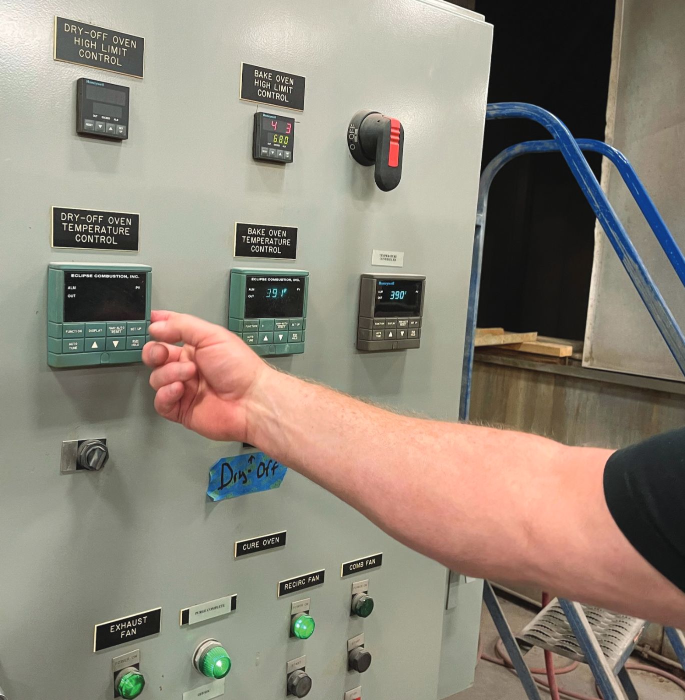 Control panel and gauges on a commercial heating unit